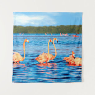Blokken van mooie roze flamingos in de Celestun Wandkleed