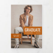 Blokken verbrand Oranje Afstuderen met vier foto's Drieluik Uitnodiging (Cover)