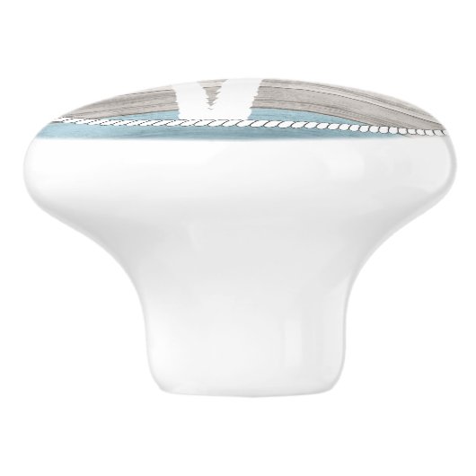 Blokkerhout Nautische palmen - Blauw, Tan, Blauwgr Keramische Knop (Zijkant)