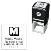Blokkerig Monogram en Script Naam Retouradres Zelfinktende Stempel (In situ)