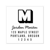 Blokkerig Monogram en Script Naam Retouradres Zelfinktende Stempel (Design)