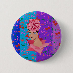 Blokkering Bright Floral Girl Ronde Button 5,7 Cm