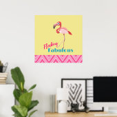 Blokkering Fabulous Pun w/ Roze flamingo Poster (Thuiskantoor)