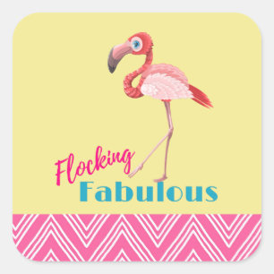 Blokkering Fabulous Typografie met roze flamingo Vierkante Sticker