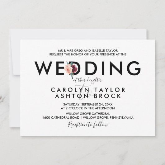 Blokkering | Maroon Formal Wedding Kaart (Voorkant)