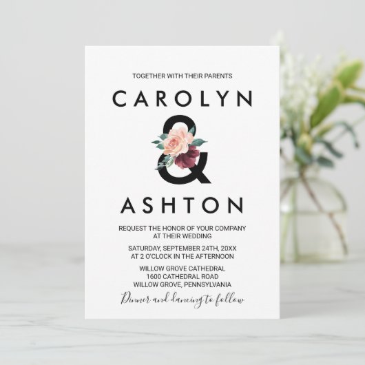 Blokkering | Maroon Wedding Kaart (Staand voorkant)