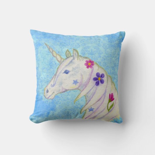 Blokkering Unicorn op blauw Kussen (Voorkant)