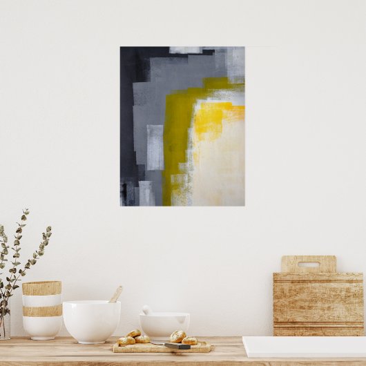 'Blokkerpartij' Grijze Abstracte kunst Poster (Keuken)