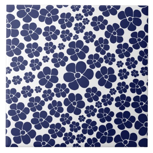 Blokkerpatroon - blauw en wit tegeltje (Voorkant)