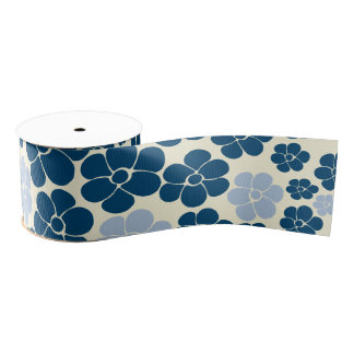 Blokkerpatroon - Donkerblauw, lichtblauw en crème Grosgrain Lint