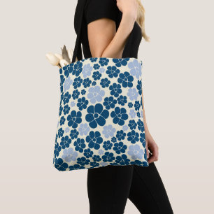 Blokkerpatroon - Donkerblauw, lichtblauw en crème Tote Bag