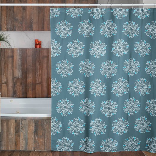 Blokkerpatroon in blauw en wit douchegordijn