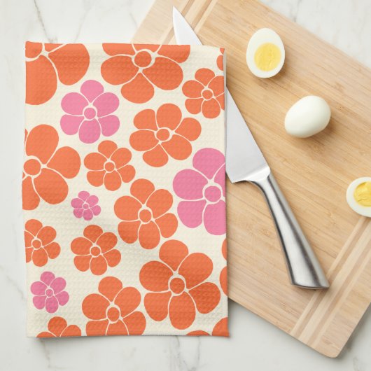 Blokkerpatroon - Roze, Oranje en crème Theedoek (Quarter Fold)