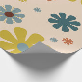 Blokkerretro 60s Patroonmosterd blauw Oranje Cadeaupapier (Hoek)