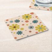 Blokkerretro 60s Patroonmosterd blauw Oranje Kartonnen Onderzetters (Schuin)