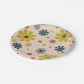 Blokkerretro 60s Patroonmosterd blauw Oranje Papieren Bordje (Gekanteld)