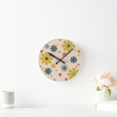 Blokkerretro 60s Patroonmosterd blauw Oranje Ronde Klok (Huis)