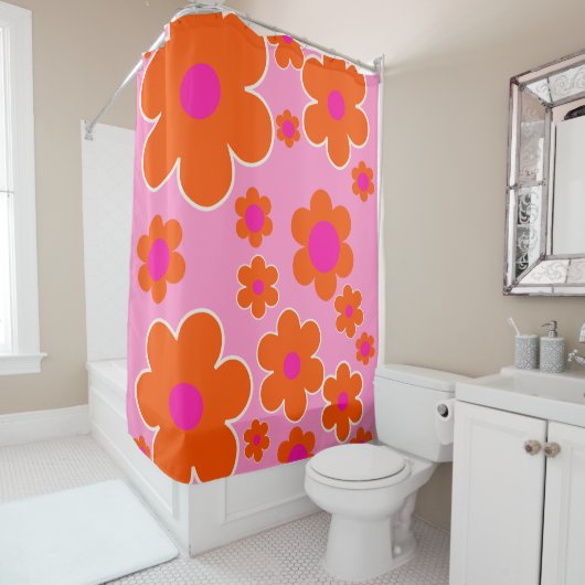 Blokkers roze Sinaasappel Douchegordijn (In situ)