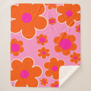 Blokkers roze Sinaasappel Sherpa Deken