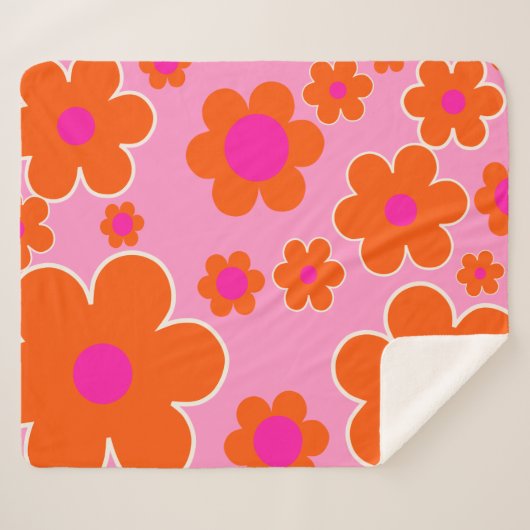 Blokkers roze Sinaasappel Sherpa Deken (Voorkant (horizontaal))
