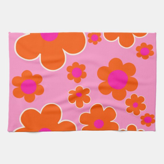 Blokkers roze Sinaasappel Theedoek (Horizontaal)