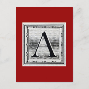 Blokletter "A" Woodcut Woodblock Initiaal Briefkaart