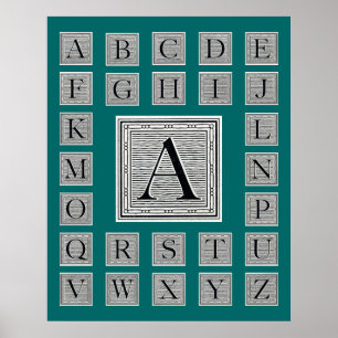 Blokletter "A" Woodcut Woodblock Initiaal Poster