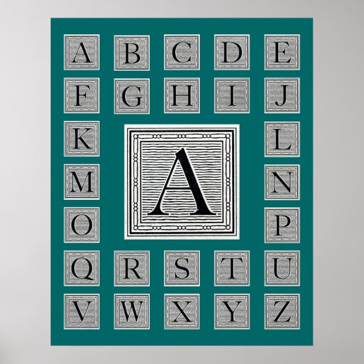 Blokletter "A" Woodcut Woodblock Initiaal Poster (Voorkant)