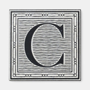Blokletter "C" Woodcut Woodblock Inital Magneet