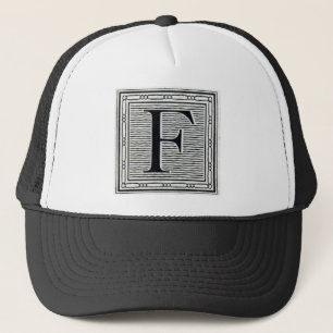 Blokletter "F" Woodcut Woodblock Inital Trucker Pet