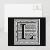Blokletter "L" Woodcut Woodblock Inital Briefkaart (Voorkant / Achterkant)