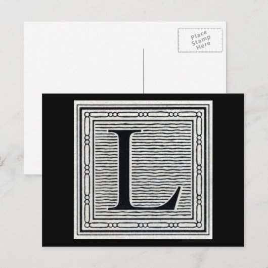 Blokletter "L" Woodcut Woodblock Inital Briefkaart (Voorkant / Achterkant)