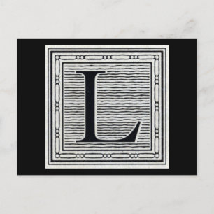 Blokletter "L" Woodcut Woodblock Inital Briefkaart
