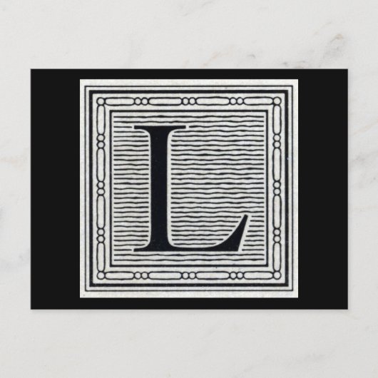 Blokletter "L" Woodcut Woodblock Inital Briefkaart (Voorkant)