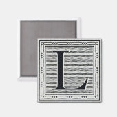 Blokletter "L" Woodcut Woodblock Inital Magneet (Voorkant / Achterkant)