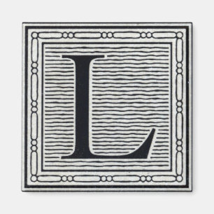 Blokletter "L" Woodcut Woodblock Inital Magneet