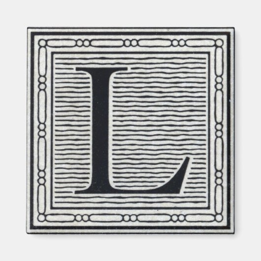 Blokletter "L" Woodcut Woodblock Inital Magneet (Voorkant)