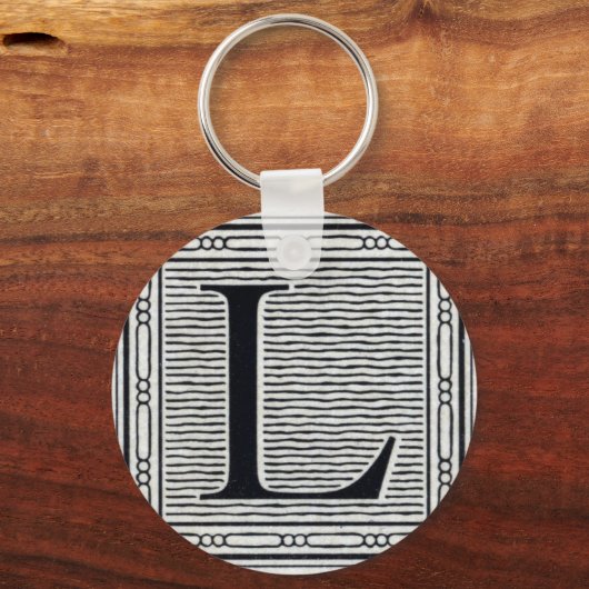 Blokletter "L" Woodcut Woodblock Inital Sleutelhanger (Voorkant)
