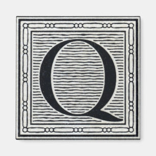 Blokletter "Q" Woodcut Woodblock Inital Magneet