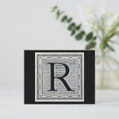 Blokletter "R" Woodcut Woodblock Inital Briefkaart (Staand voorkant)