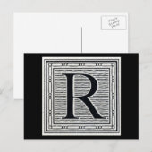 Blokletter "R" Woodcut Woodblock Inital Briefkaart (Voorkant / Achterkant)