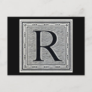 Blokletter "R" Woodcut Woodblock Inital Briefkaart