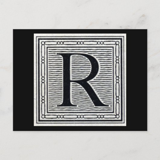 Blokletter "R" Woodcut Woodblock Inital Briefkaart (Voorkant)