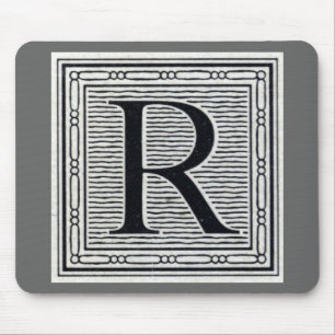 Blokletter "R" Woodcut Woodblock Inital Muismat