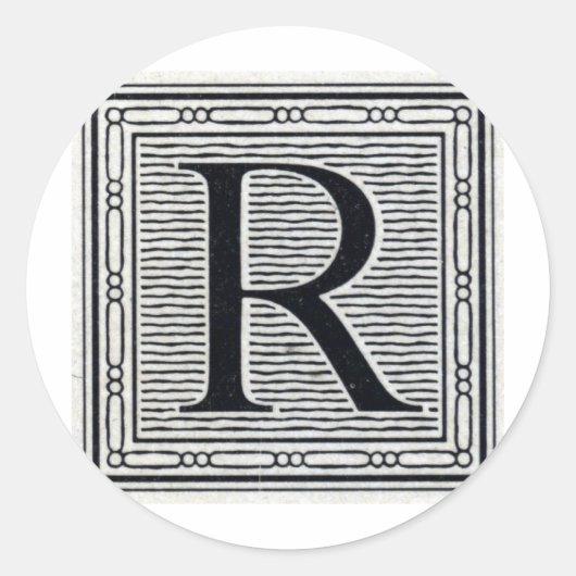 Blokletter "R" Woodcut Woodblock Inital Ronde Sticker (Voorkant)