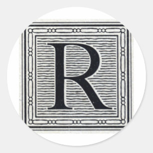 Blokletter "R" Woodcut Woodblock Inital Ronde Sticker