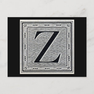Blokletter "Z" Woodcut Woodblock Inital Briefkaart