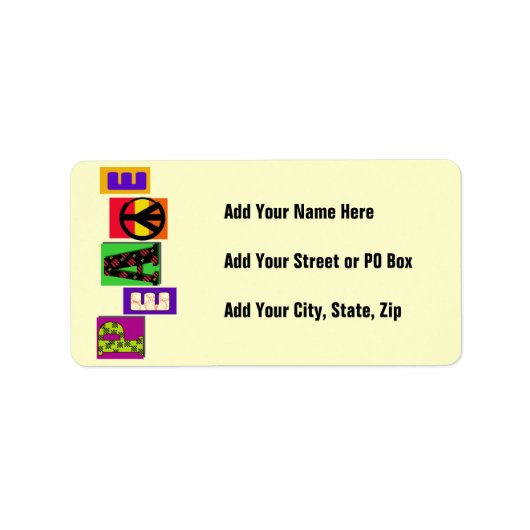 Blokletters Vrede T-shirts en geschenken Etiket (Voorkant)