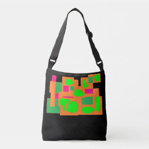 Blokontwerp perzik limoen groen en roze op zwart crossbody tas