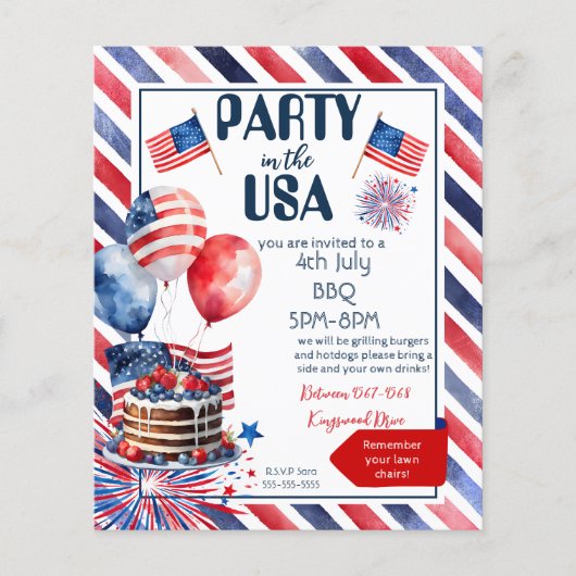 blokpartij 4th Juli BBQ straat partij buurman Flyer (Voorkant)